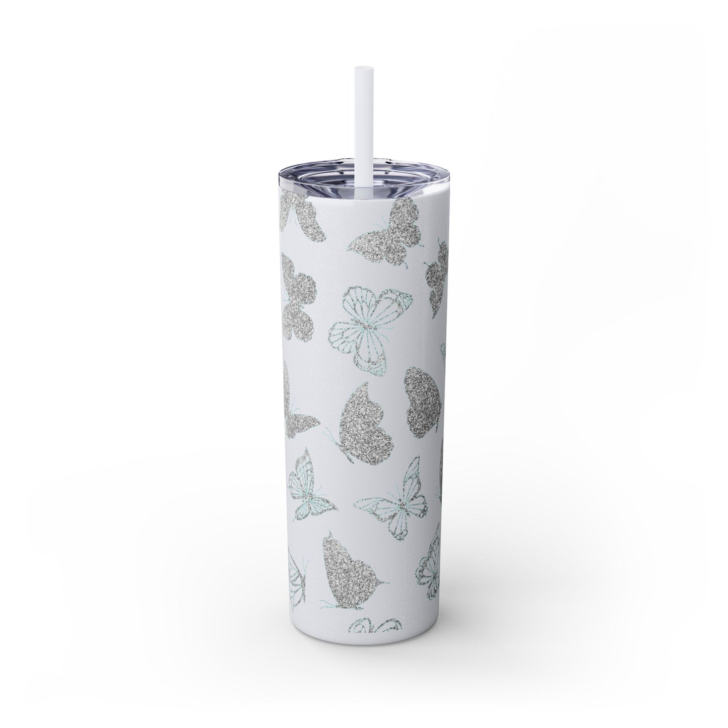 Tumbler Travel Butterfly Design Skinny Tumbler with Straw - 20oz, Stylish Drinkware for Nature Lovers Gift for Anyone