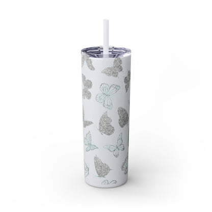 Tumbler Travel Butterfly Design Skinny Tumbler with Straw - 20oz, Stylish Drinkware for Nature Lovers Gift for Anyone