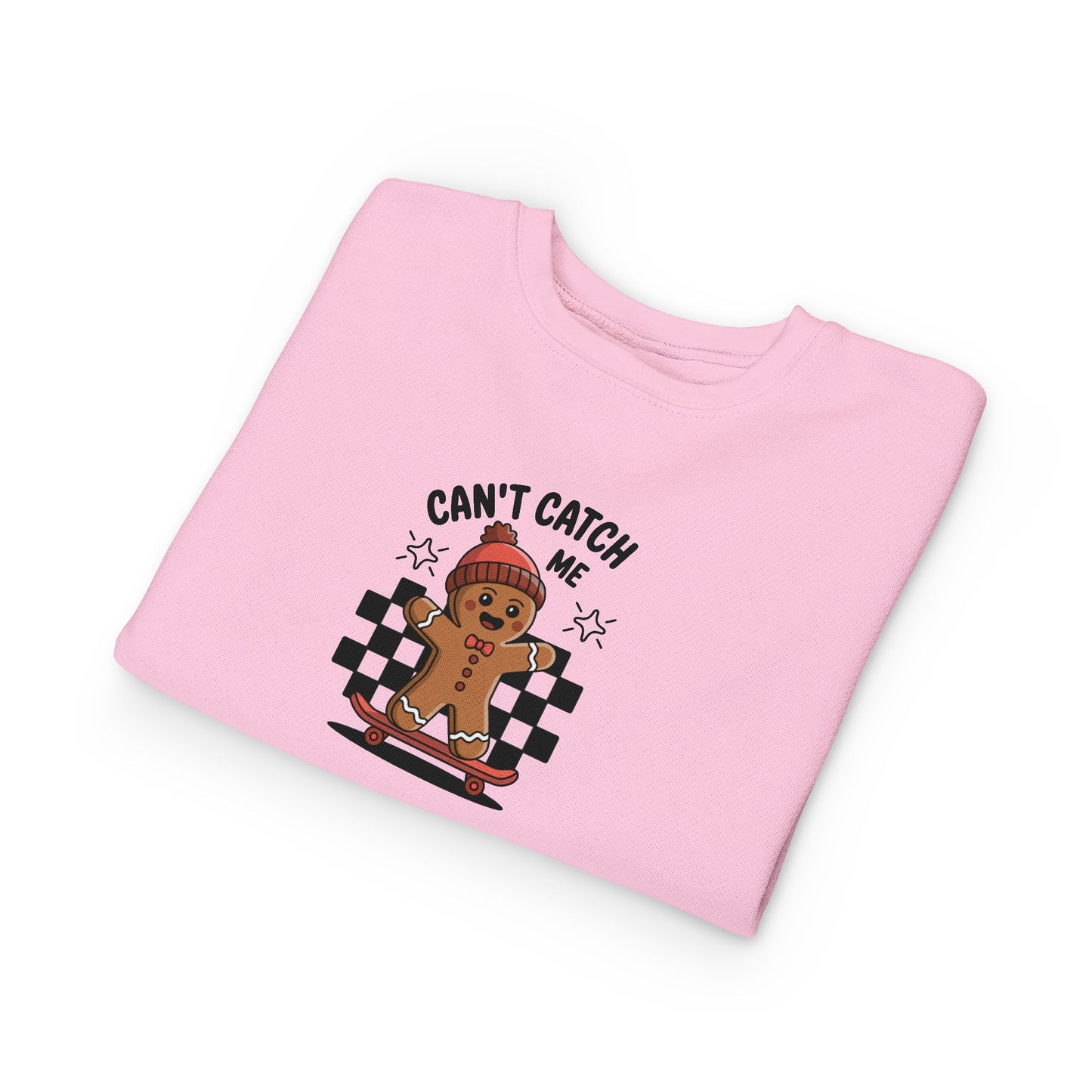 T-Shirt Playful Toddler Sweatshirt with 'Can’t Catch Me' Design Cute Kids Outfit Fun Holiday Gift Cozy Fall Wear Cheeky Gingerbread Sweater