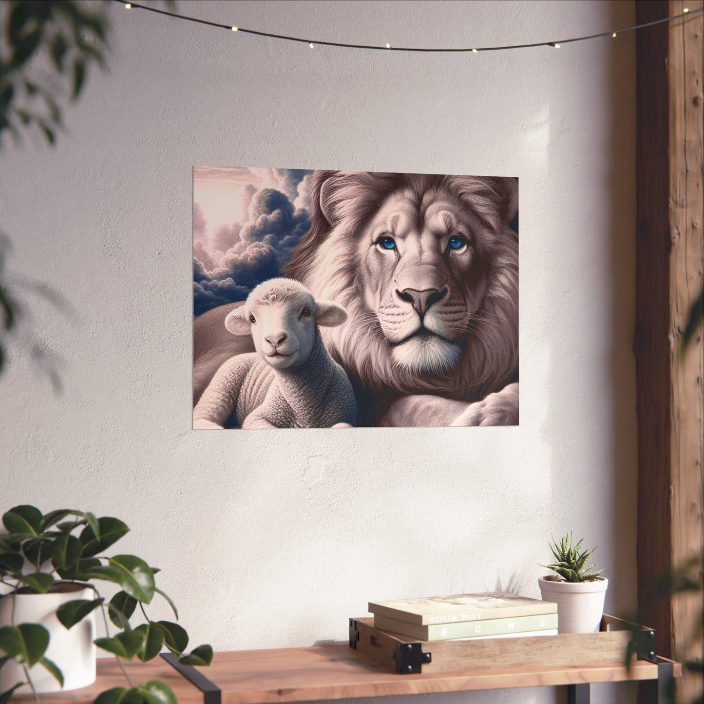 Lion and Lamb Matte Poster – Inspirational Religious Wall Art, Peaceful Nursery Print