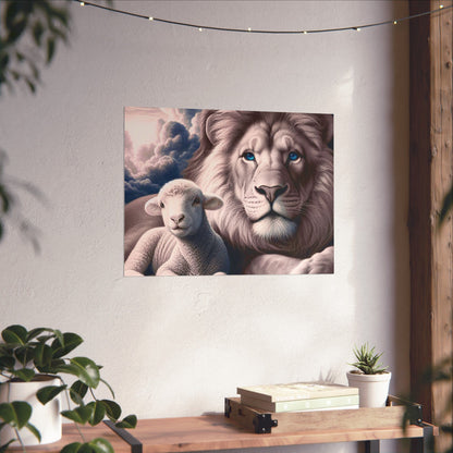 Lion and Lamb Matte Poster – Inspirational Religious Wall Art, Peaceful Nursery Print