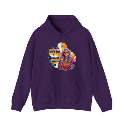 Retro Hippie Hoodie – "The 70's wasn't your generation it was mine" Colorful Boho Graphic