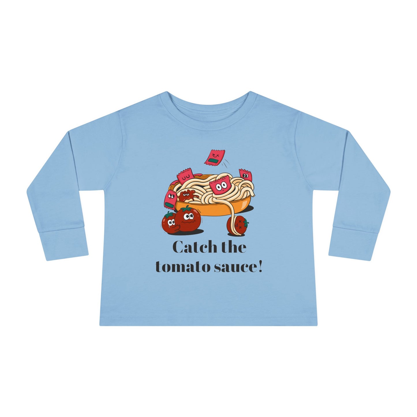 T-Shirt Cute Food-Themed Toddler Long Sleeve Tee Catch the Tomato Sauce Shirt Kids Foodie Apparel Fun Playdate Outfit Perfect for Birthdays