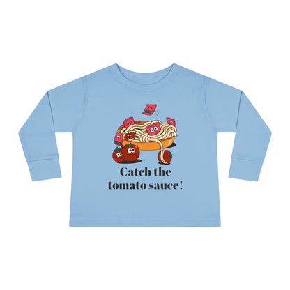 T-Shirt Cute Food-Themed Toddler Long Sleeve Tee Catch the Tomato Sauce Shirt Kids Foodie Apparel Fun Playdate Outfit Perfect for Birthdays