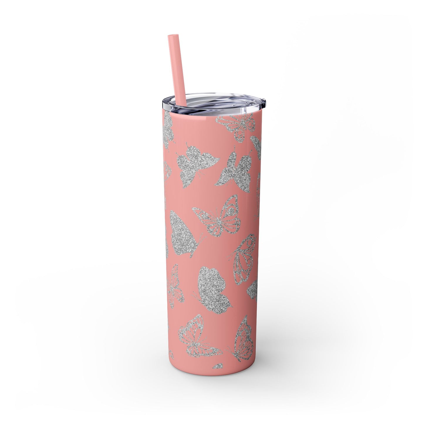 Tumbler Travel Butterfly Design Skinny Tumbler with Straw - 20oz, Stylish Drinkware for Nature Lovers Gift for Anyone