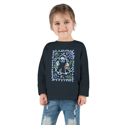 T-Shirt Cute Ghost Toddler Long Sleeve Tee Halloween Gift Kids' Halloween Shirt Autumn Outfit Playful Toddler Clothing