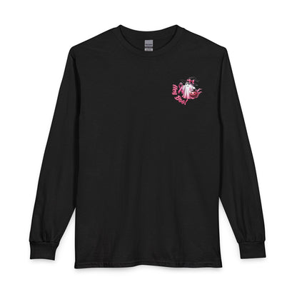 Breast Cancer Awareness Long Sleeve Tee — "In October We Wear Pink" Cow Design