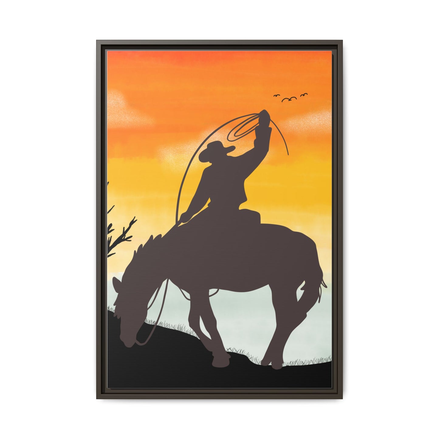 Framed Cowboy Rodeo Art Print Canvas Wall Decor Western Home Decor Rustic Cowboy Gift Equestrian Wall Art Country Themed Art Housewarming Gift
