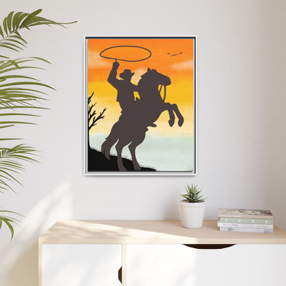 Framed Canvas Art Print Western Home Decor Rustic Wall Art Gift for Cowgirl or Cowboy Country Housewarming Rodeo Home Decor Cowboy Sunset