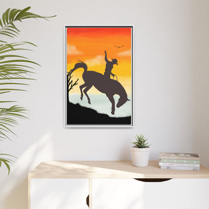 Framed Cowboy Sunset Canvas Art Equestrian Decor Farmhouse Wall Art Rustic Home Decoration Gift for Horse Lovers Rodeo Decor Housewarming Gift