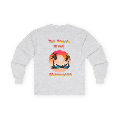T-Shirt Beach Therapy Long Sleeve Tee Unisex Cotton Shirt for Beach Lovers Gifts for Vacation Summer Ocean Enthusiasts Relaxation