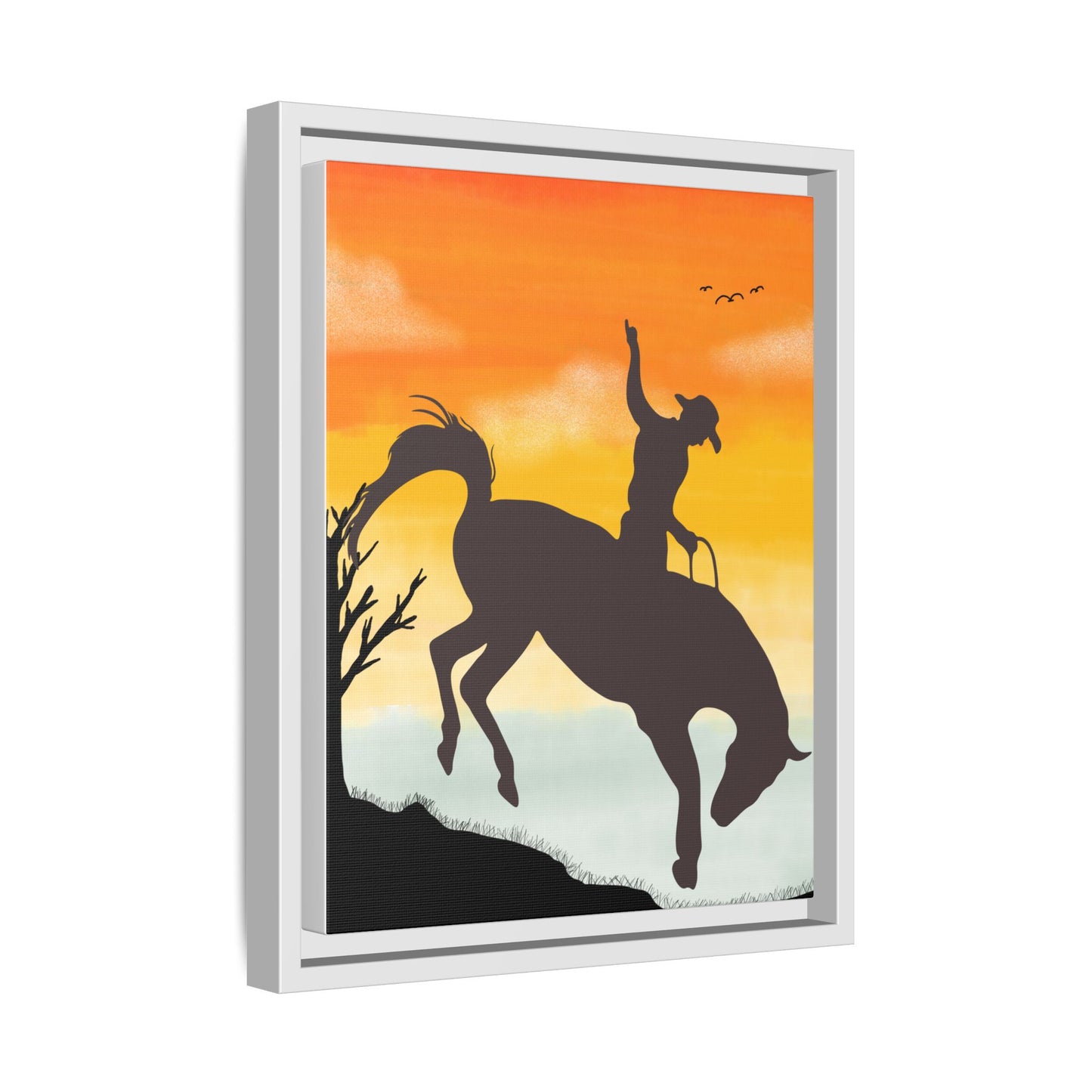 Framed Cowboy Sunset Canvas Art Equestrian Decor Farmhouse Wall Art Rustic Home Decoration Gift for Horse Lovers Rodeo Decor Housewarming Gift