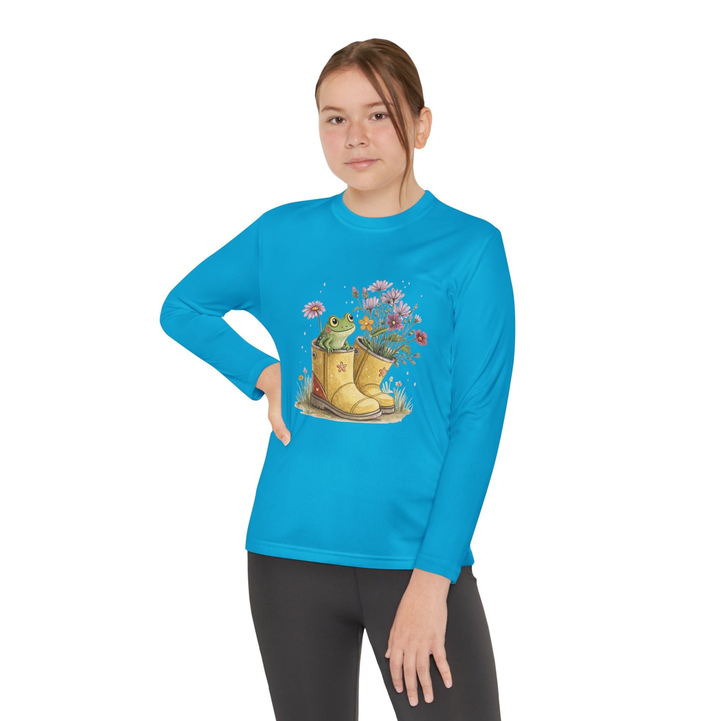 Youth Long Sleeve Tee — Froggy Garden Boots Illustration