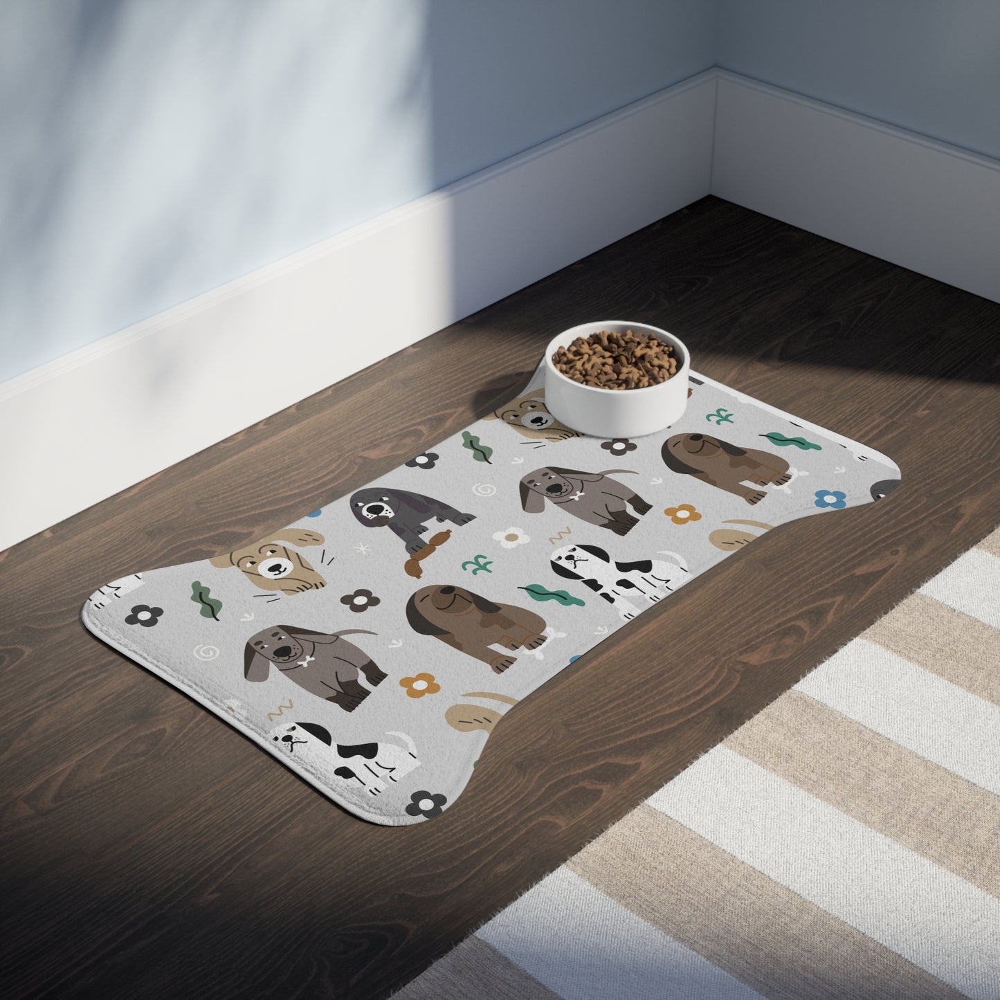 Pet Food Mat Cute Feeding Mat Pet Decor Animal Lover Gift Dog Themed Pet Supplies Bone Shape Food Mat None Slip Floor Protection