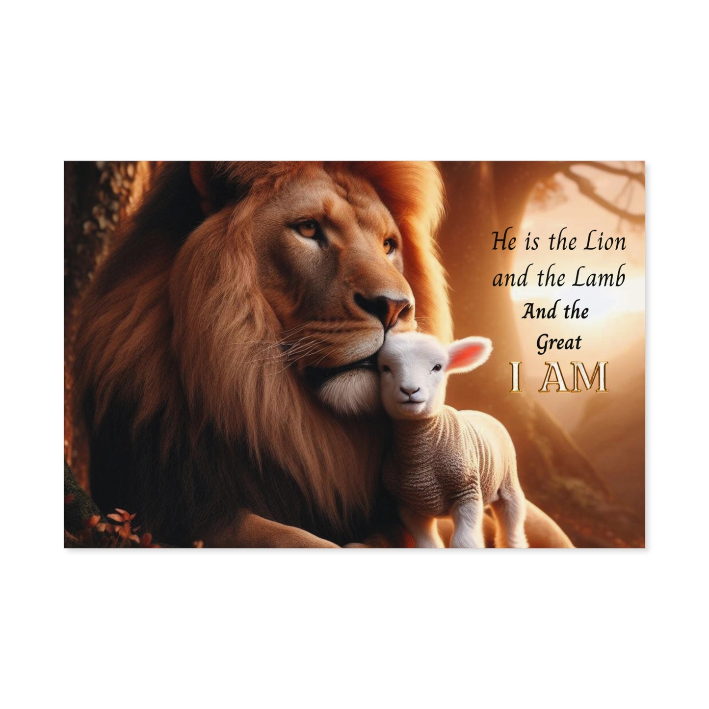 Lion and Lamb Poster — "He is the Lion and the Lamb and the Great I AM" Christian Wall Art