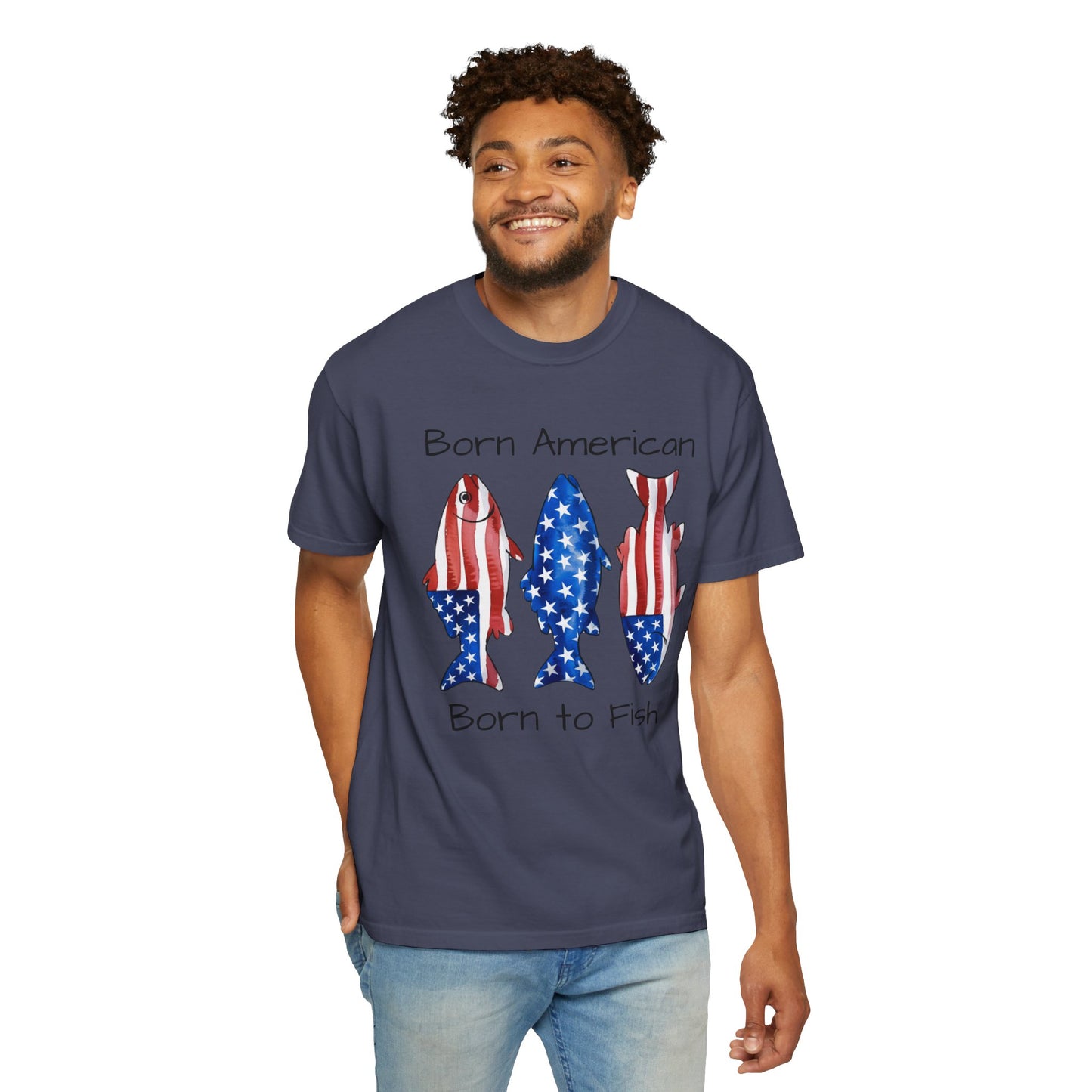T-Shirt — "Born American Born to Fish" Patriotic Fishing Tee