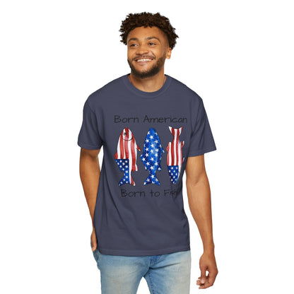 T-Shirt — "Born American Born to Fish" Patriotic Fishing Tee