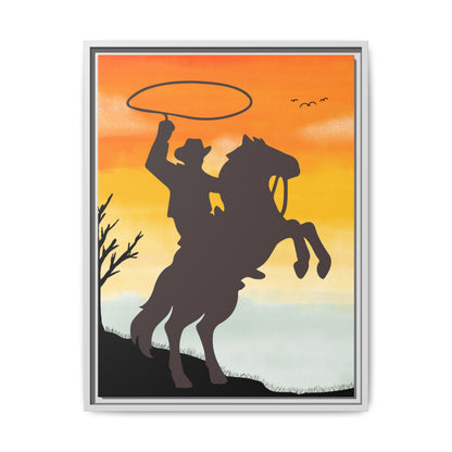 Framed Canvas Art Print Western Home Decor Rustic Wall Art Gift for Cowgirl or Cowboy Country Housewarming Rodeo Home Decor Cowboy Sunset