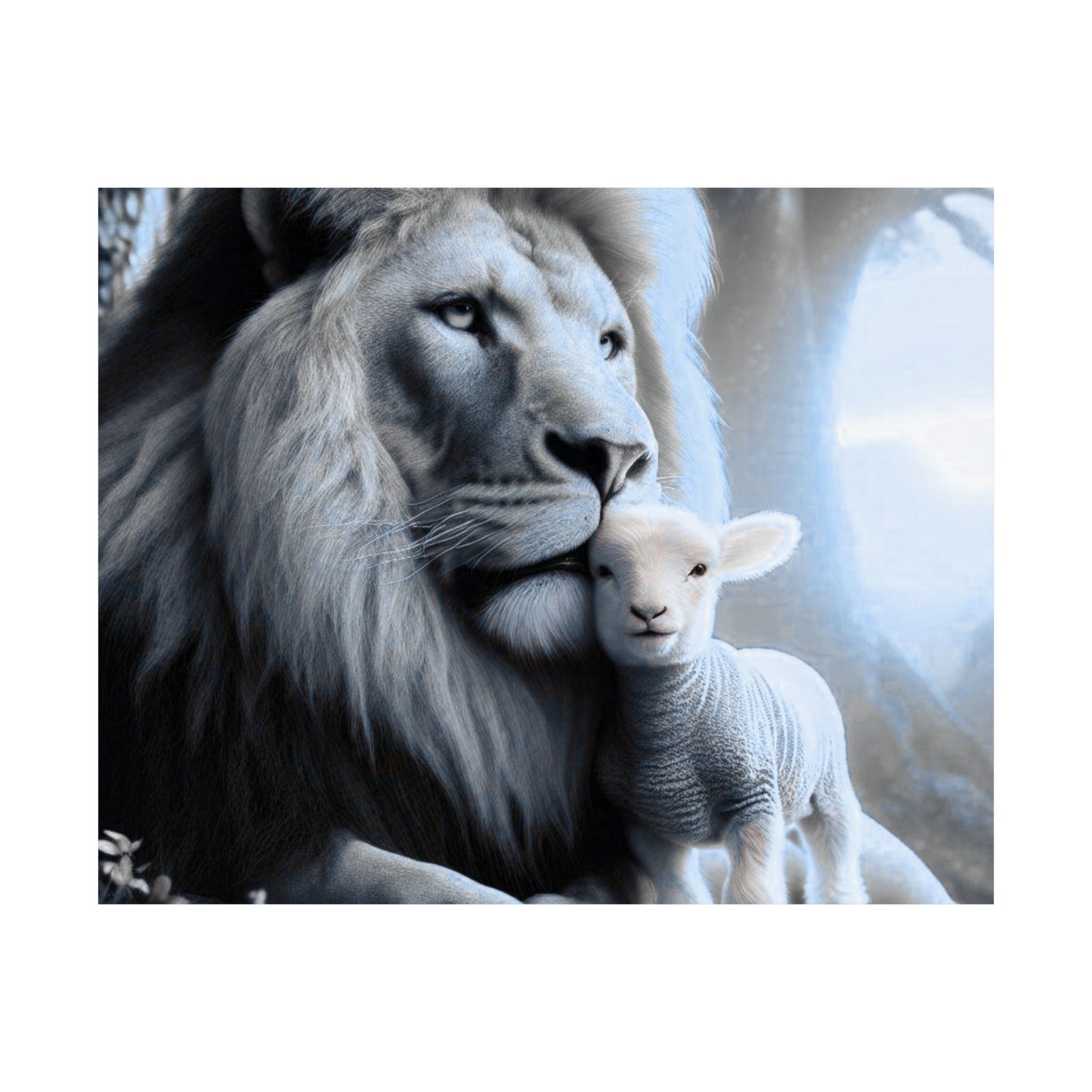 Lion and Lamb Matte Poster — Peaceful Nursery Wall Art