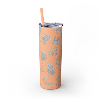 Tumbler Travel Butterfly Design Skinny Tumbler with Straw - 20oz, Stylish Drinkware for Nature Lovers Gift for Anyone