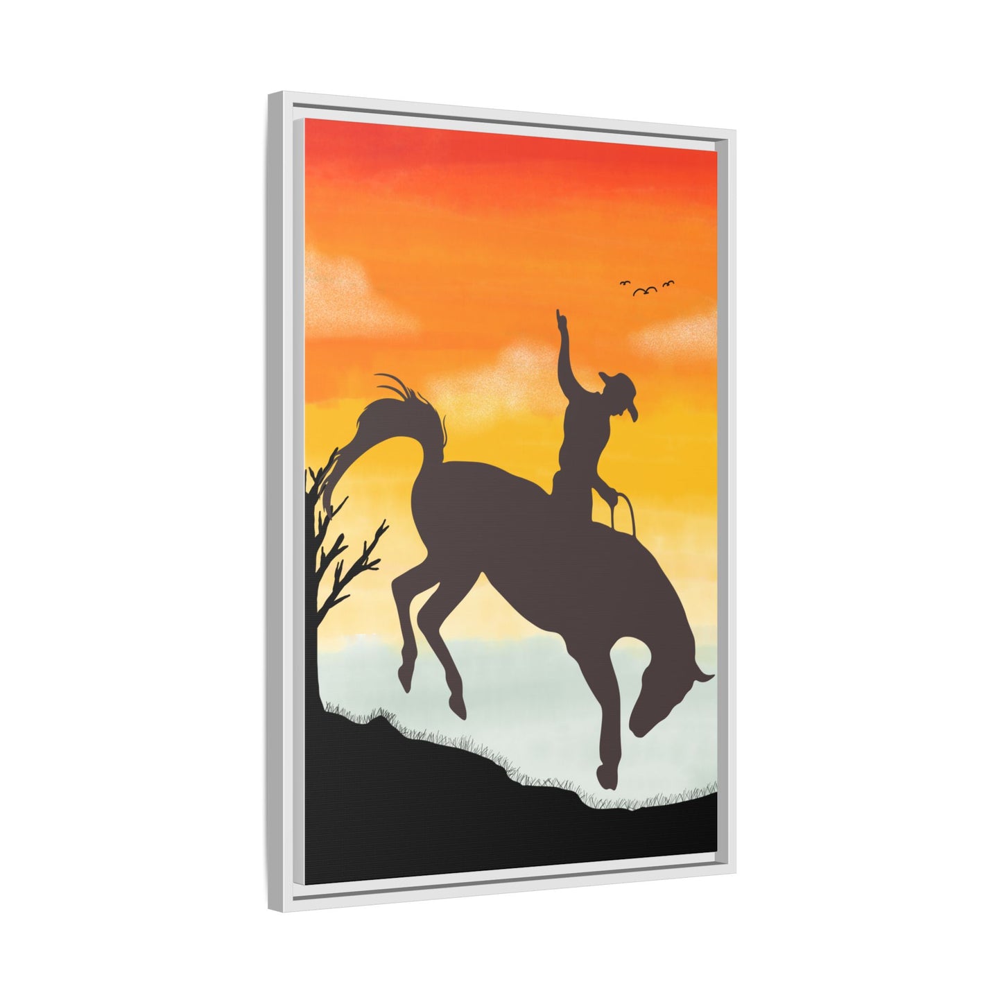Framed Cowboy Sunset Canvas Art Equestrian Decor Farmhouse Wall Art Rustic Home Decoration Gift for Horse Lovers Rodeo Decor Housewarming Gift