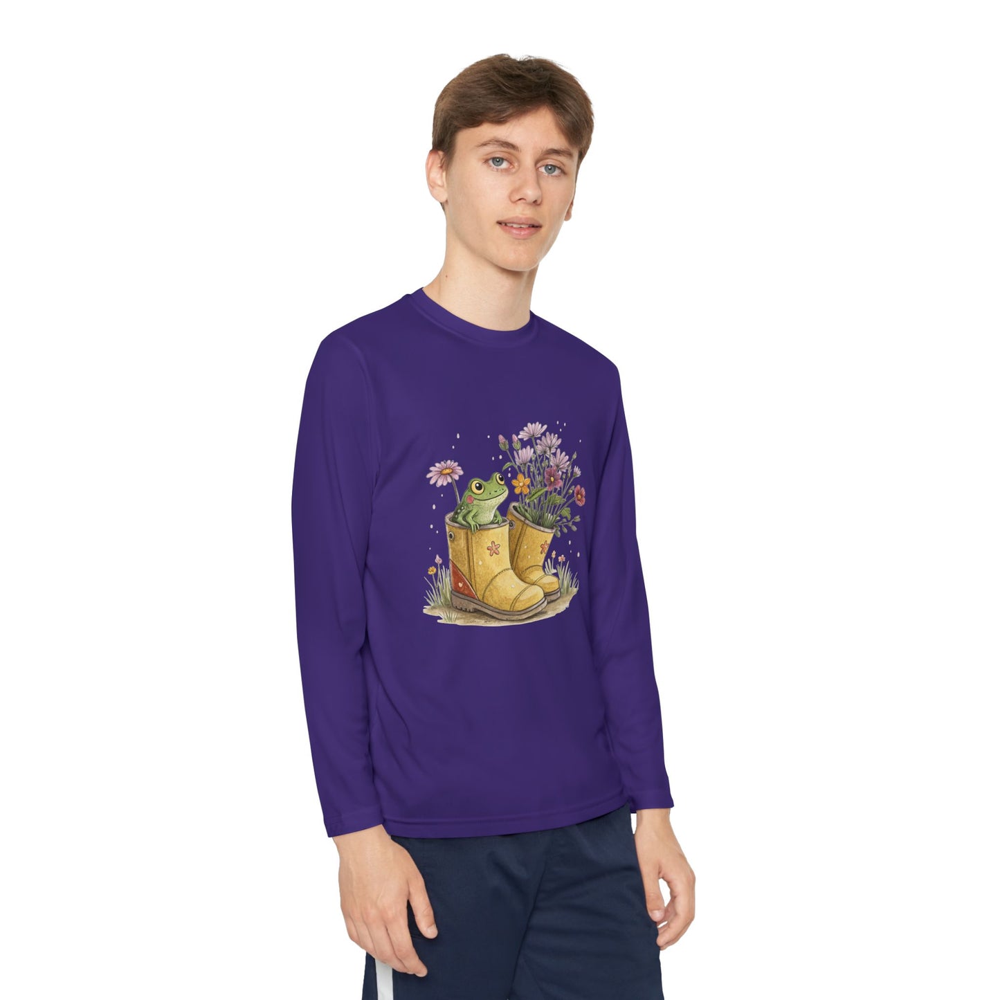 Youth Long Sleeve Tee — Froggy Garden Boots Illustration