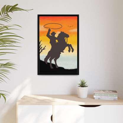 Framed Canvas Art Print Western Home Decor Rustic Wall Art Gift for Cowgirl or Cowboy Country Housewarming Rodeo Home Decor Cowboy Sunset