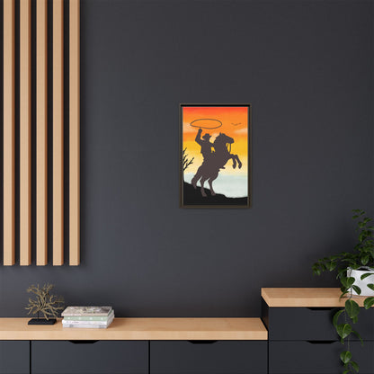 Framed Canvas Art Print Western Home Decor Rustic Wall Art Gift for Cowgirl or Cowboy Country Housewarming Rodeo Home Decor Cowboy Sunset
