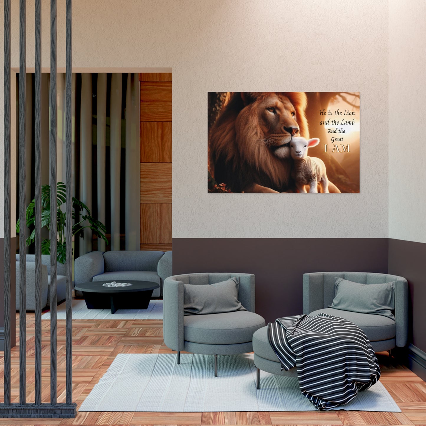 Lion and Lamb Poster — "He is the Lion and the Lamb and the Great I AM" Christian Wall Art