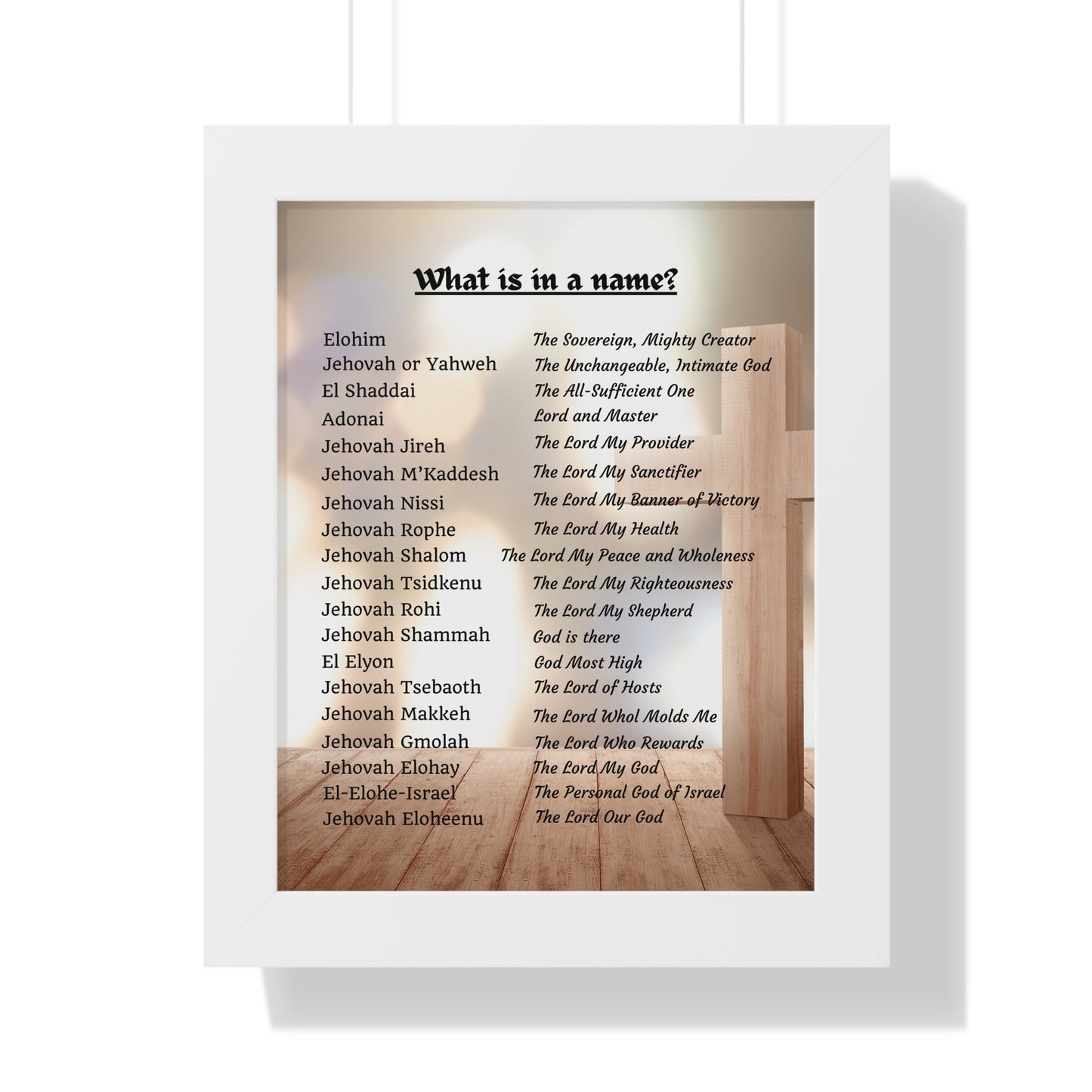 Framed Print Art Hebrew God Names Wall Art Home Decor Faith Gift Christian Room Prayer Space Divine Text Scripture Display Spiritual Design