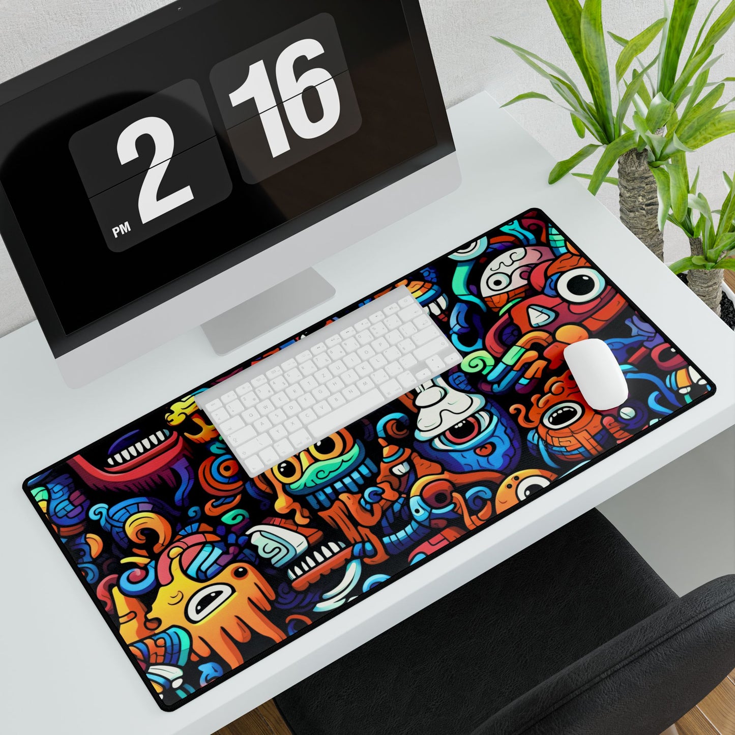Colorful Doodle Monsters Desk Mat — Vibrant Gaming & Work Mouse Pad