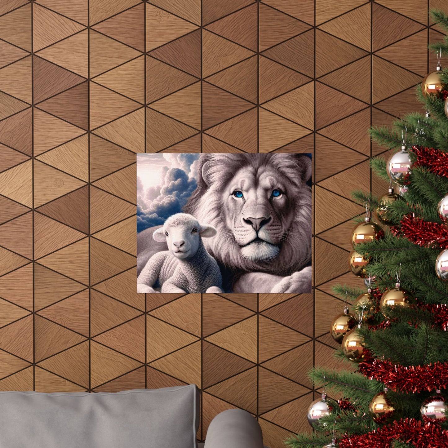 Lion and Lamb Matte Poster – Inspirational Religious Wall Art, Peaceful Nursery Print