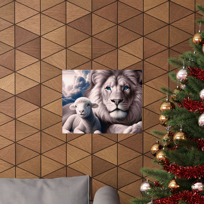 Lion and Lamb Matte Poster – Inspirational Religious Wall Art, Peaceful Nursery Print