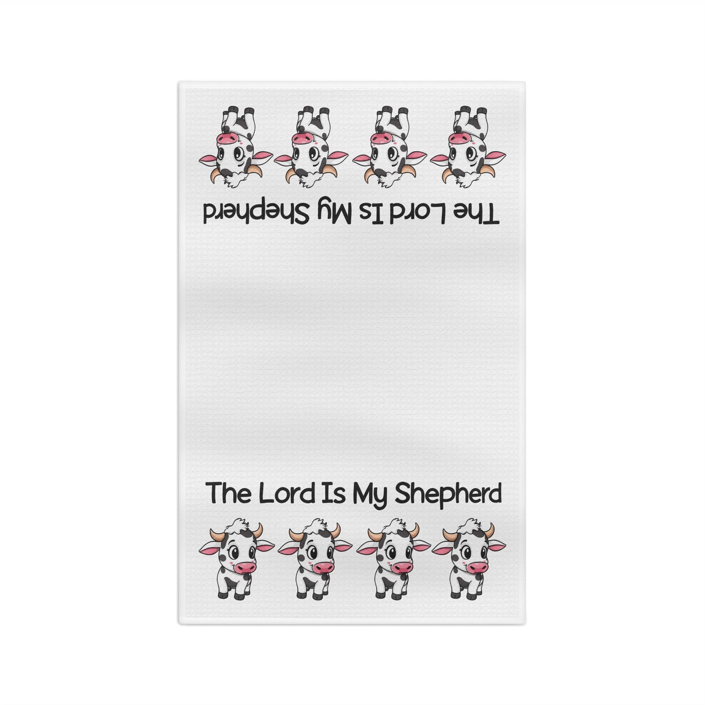 Tea Towel — "The Lord Is My Shepherd" Cute Cow Devotional Kitchen Towel