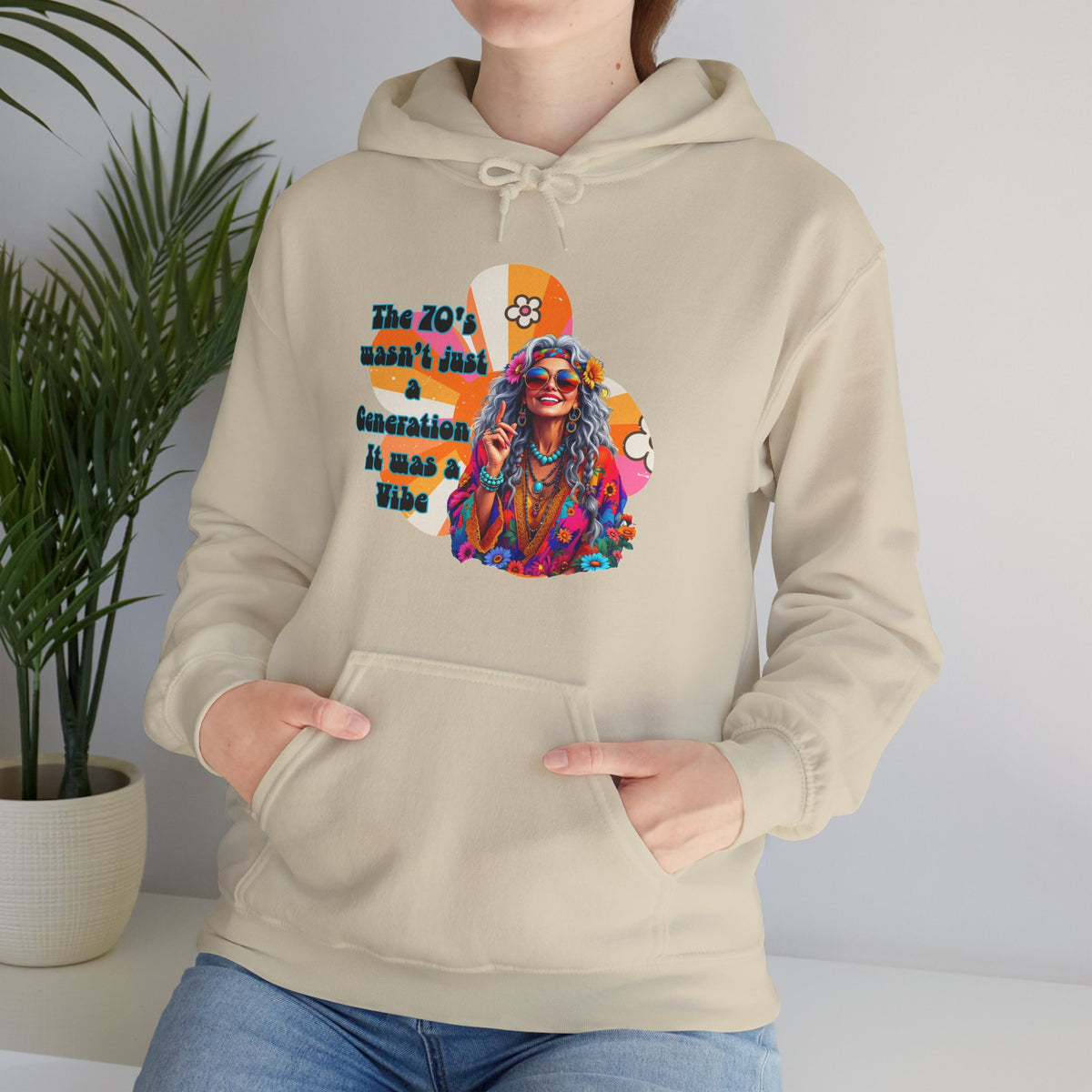 Retro Hippie Hoodie – "The 70's wasn't your generation it was mine" Colorful Boho Graphic