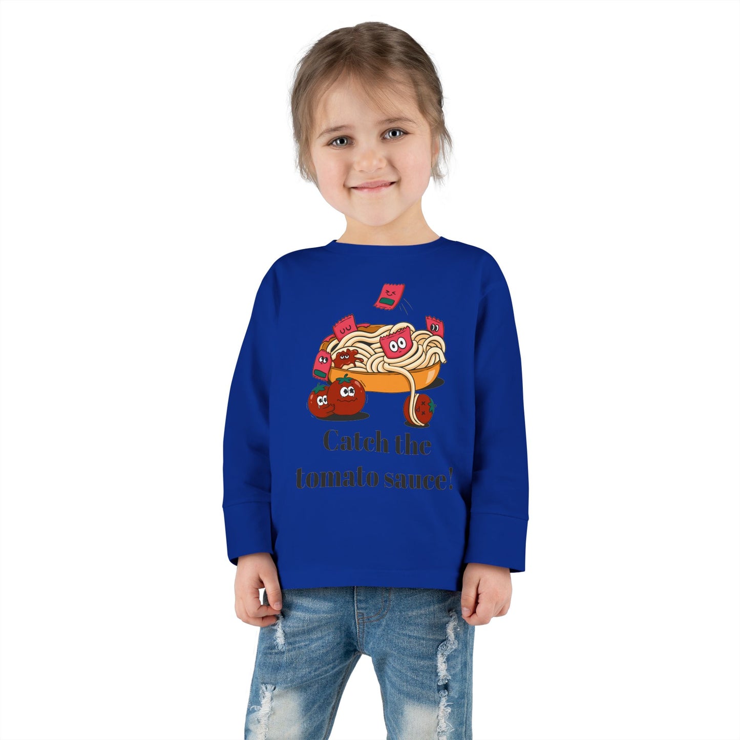T-Shirt Cute Food-Themed Toddler Long Sleeve Tee Catch the Tomato Sauce Shirt Kids Foodie Apparel Fun Playdate Outfit Perfect for Birthdays