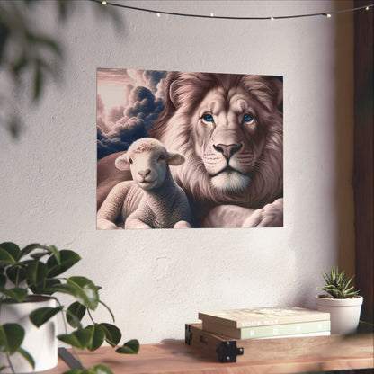 Lion and Lamb Matte Poster – Inspirational Religious Wall Art, Peaceful Nursery Print