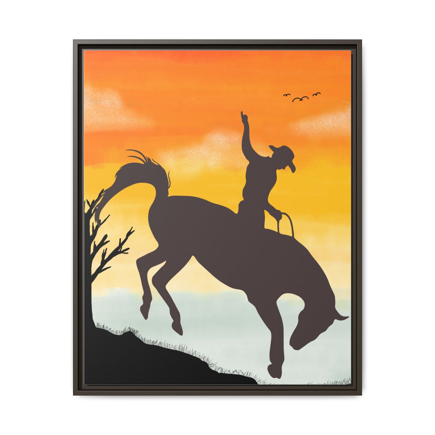 Framed Cowboy Sunset Canvas Art Equestrian Decor Farmhouse Wall Art Rustic Home Decoration Gift for Horse Lovers Rodeo Decor Housewarming Gift