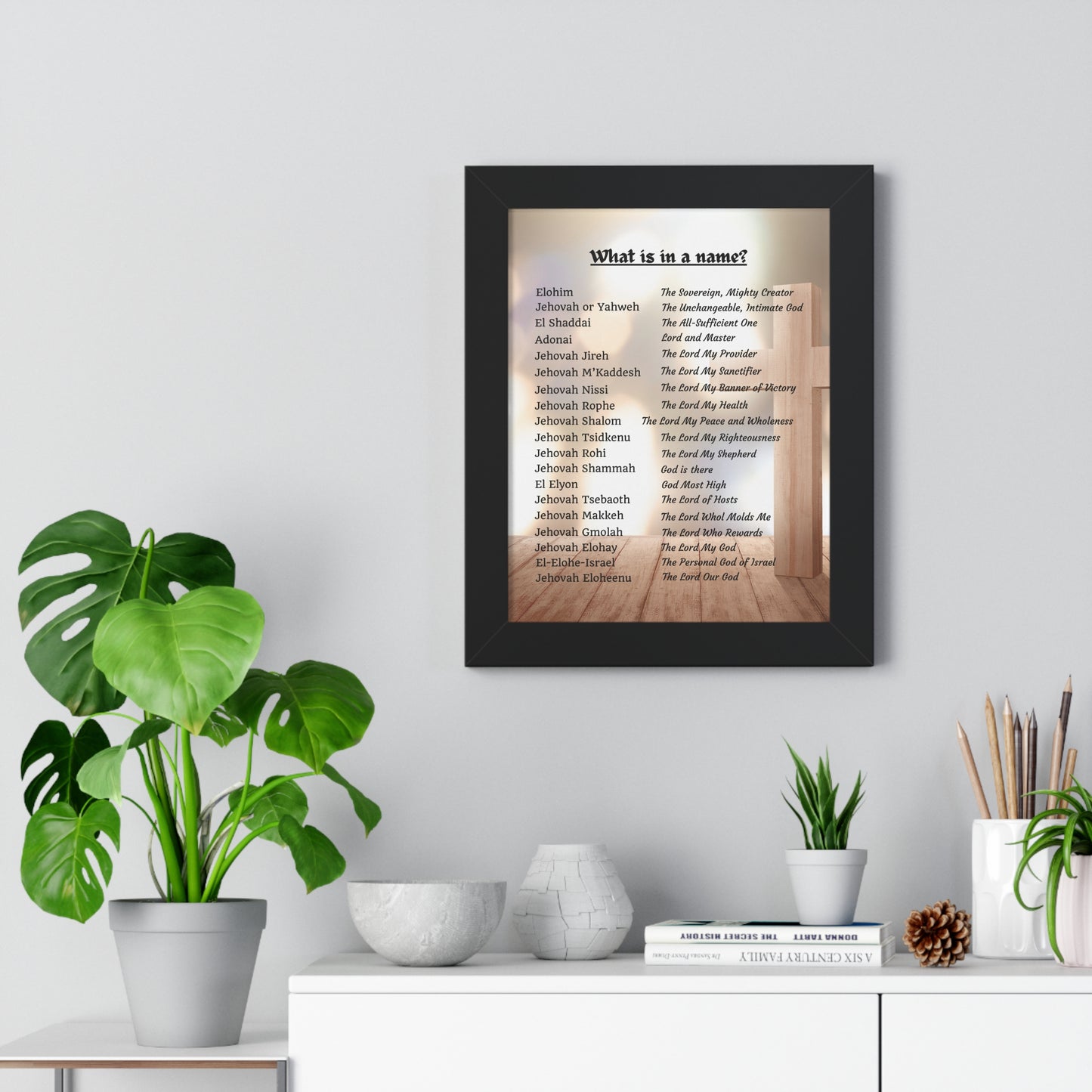 Framed Print Art Hebrew God Names Wall Art Home Decor Faith Gift Christian Room Prayer Space Divine Text Scripture Display Spiritual Design