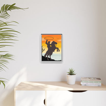 Framed Canvas Art Print Western Home Decor Rustic Wall Art Gift for Cowgirl or Cowboy Country Housewarming Rodeo Home Decor Cowboy Sunset