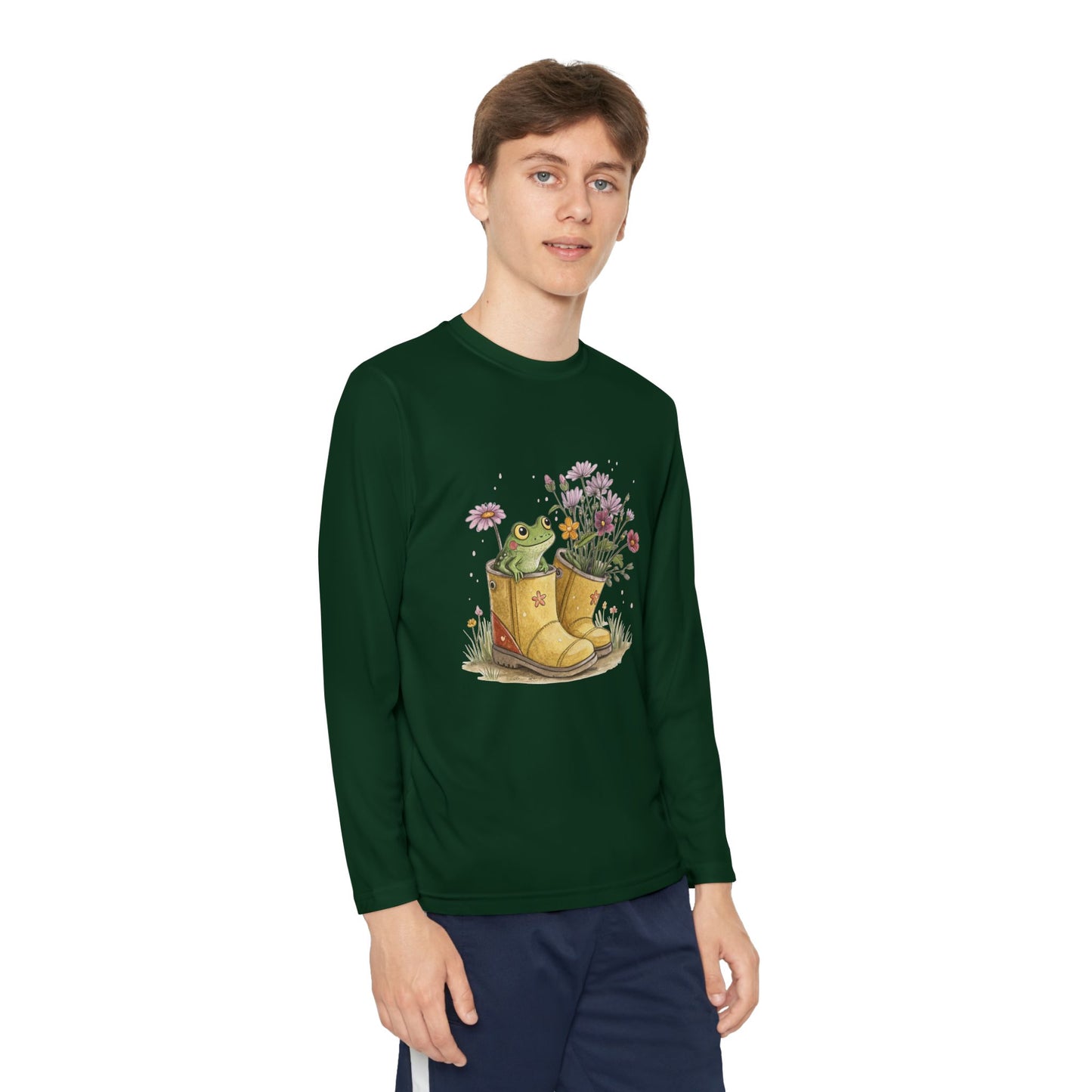 Youth Long Sleeve Tee — Froggy Garden Boots Illustration