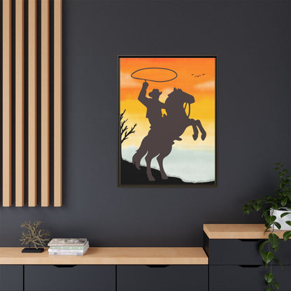 Framed Canvas Art Print Western Home Decor Rustic Wall Art Gift for Cowgirl or Cowboy Country Housewarming Rodeo Home Decor Cowboy Sunset