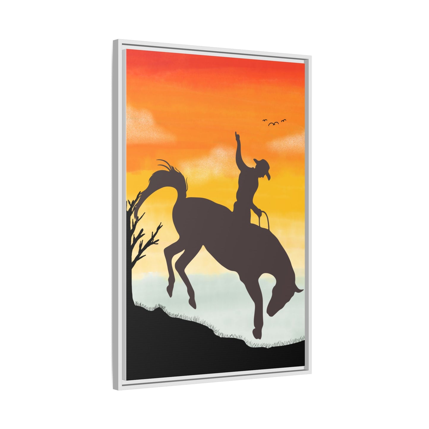 Framed Cowboy Sunset Canvas Art Equestrian Decor Farmhouse Wall Art Rustic Home Decoration Gift for Horse Lovers Rodeo Decor Housewarming Gift