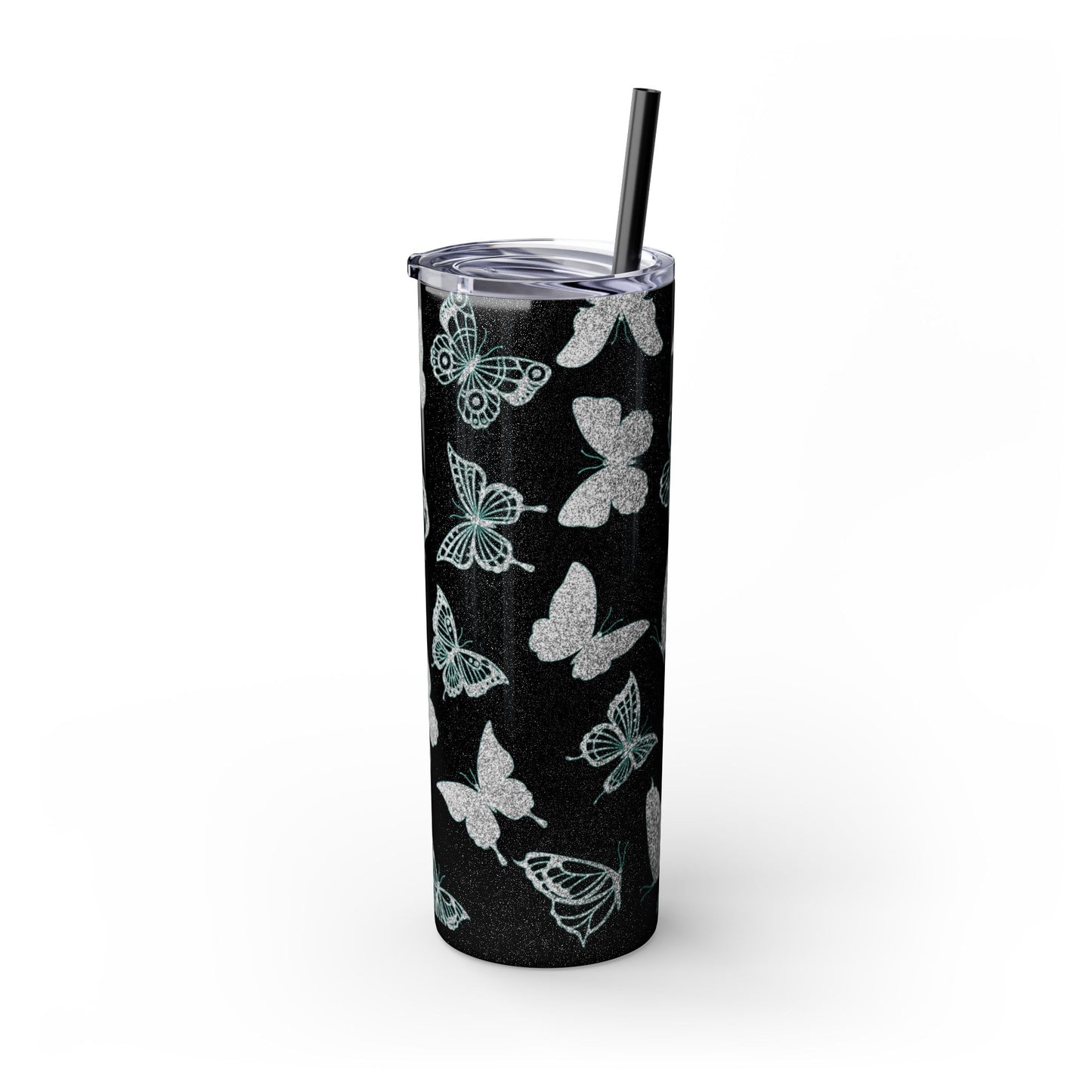 Tumbler Travel Butterfly Design Skinny Tumbler with Straw - 20oz, Stylish Drinkware for Nature Lovers Gift for Anyone