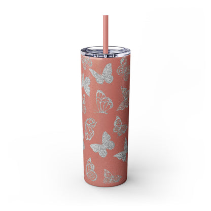 Tumbler Travel Butterfly Design Skinny Tumbler with Straw - 20oz, Stylish Drinkware for Nature Lovers Gift for Anyone