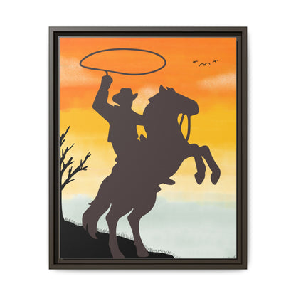 Framed Canvas Art Print Western Home Decor Rustic Wall Art Gift for Cowgirl or Cowboy Country Housewarming Rodeo Home Decor Cowboy Sunset