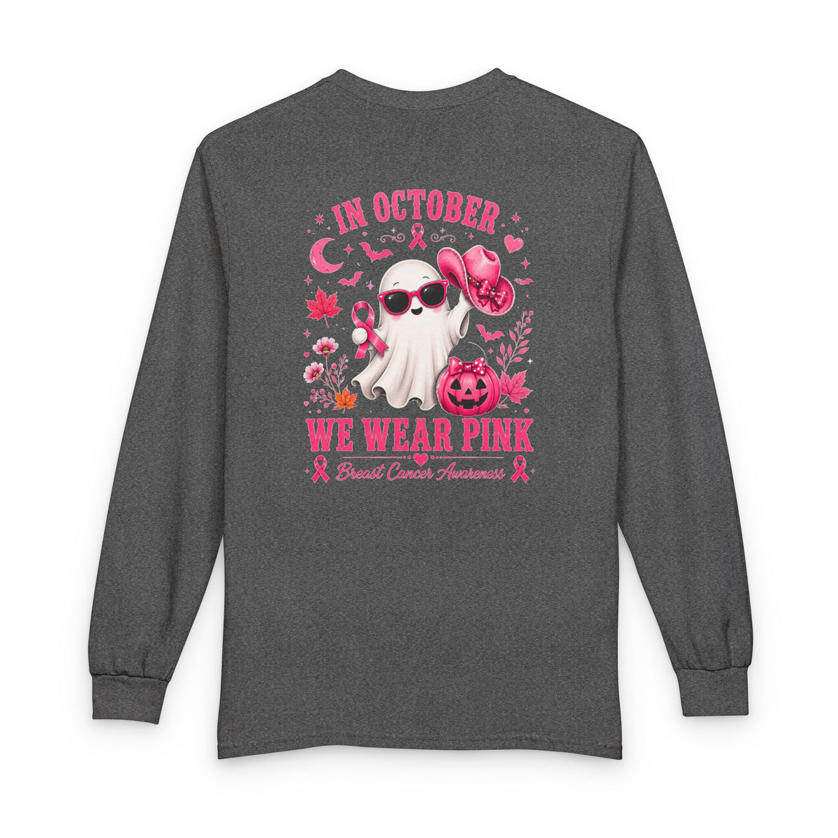 Breast Cancer Awareness Long Sleeve — "In October We Wear Pink" Ghost Tee