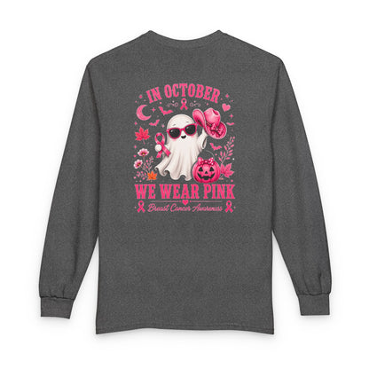 Breast Cancer Awareness Long Sleeve — "In October We Wear Pink" Ghost Tee