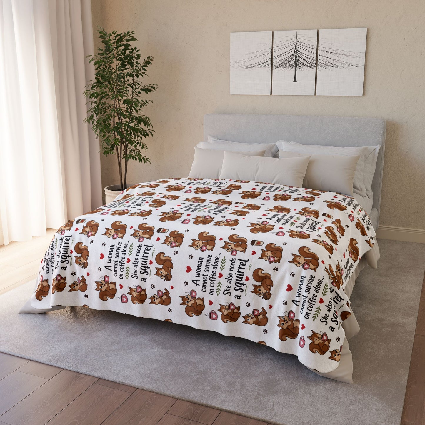 Squirrel Coffee Quote Fleece Sherpa Blanket Coffee Lover Gift Friendship Gift