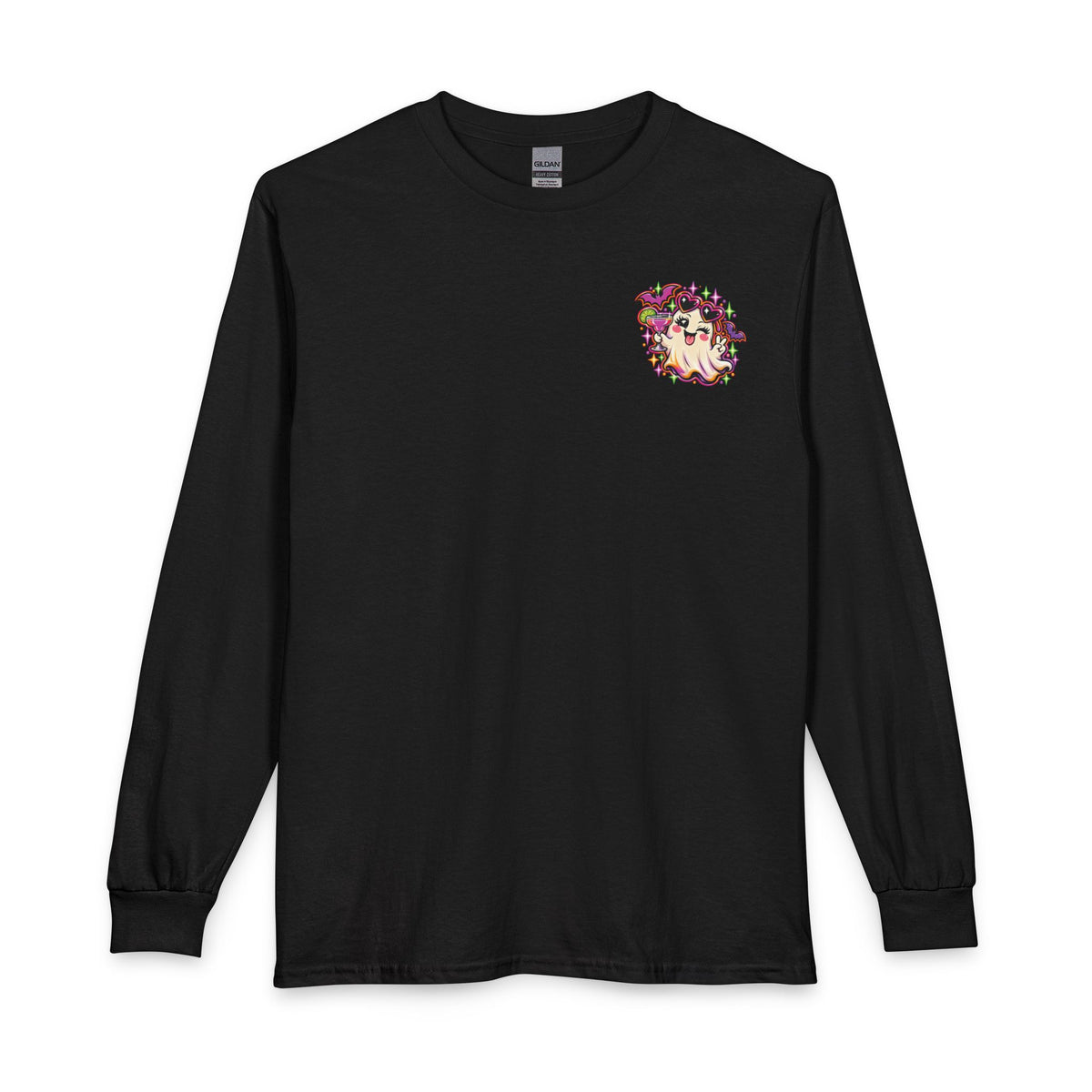 Halloween Long Sleeve Tee — "Just Here for the Boos" Ghost Party Shirt